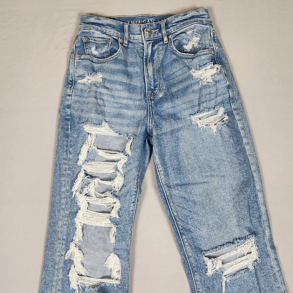 American Eagle Highest Rise 90s Boyfriend Jeans Womens 2 Distressed Stretch - Picture 2 of 13